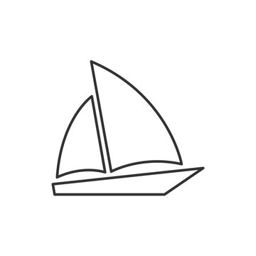 Single sailboat icon Isolated on white background. Sailing ship sign, logo, pictogram for mobile app and web design. Simple linear style. Pixel graphics. Editable stroke.