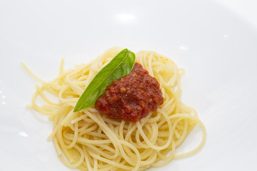 spaghetti with fresh tomato sauce and basil, italian food