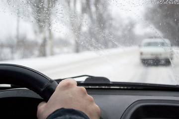 Concept of bad weather and dangerous on the road in winter