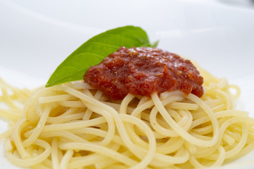 spaghetti with fresh tomato sauce and basil, italian food