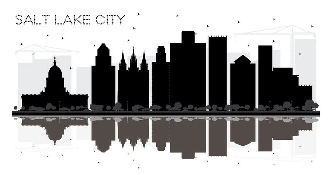 Salt Lake City Utah Skyline black and white silhouette with Reflections.