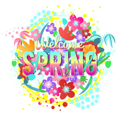 Spring sale background with beautiful colorful flower.