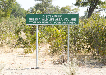 Disclaimer in a picknick area in Botswana