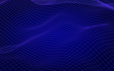 Abstract landscape on a blue background. Cyberspace grid. Hi-tech network, technology. 3D illustration