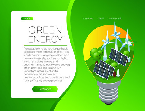 Green energy, renewable energy sources in an electric bulb. The concept of environmental protection. isometric, 3d