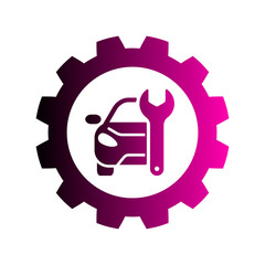 Repair Car logo, silhouette car, gear and wrench, sign emblem service