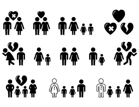 set of black icons with family situation