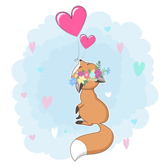 Vector red fox hand drawn cartoon  illustration