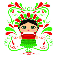 Mexican Doll with decorative ornaments vector illustration