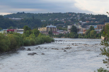 Fototapeta premium view to Kutaisi Town at Georgia. Located along both banks of the Rioni River
