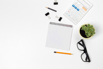 Blank office desk background with copy space for your text. Top view.