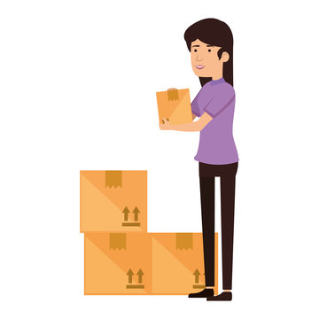 woman receiving merchandise with boxes