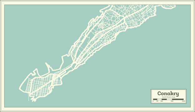 Conakry Guinea City Map in Retro Style. Outline Map.