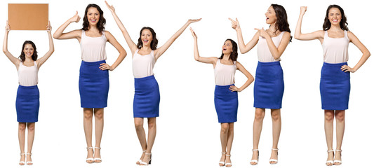 Obraz premium Collage of young woman. Isolated on white background