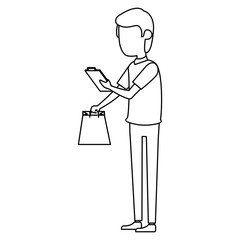 delivery worker with shopping bag and checklist