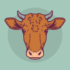 Cow brown head icon. Cartoon nand drawn illustration of brown cow head vector icon for web