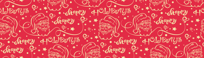 Red Christmas background. Christmas seamless pattern with Santa Claus. Suitable for all Christmas and New Year holidays