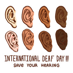International deaf day icon set. Hand drawn illustration of international deaf day vector icon set for web design
