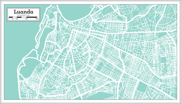 Luanda Angola City Map in Retro Style. Outline Map.