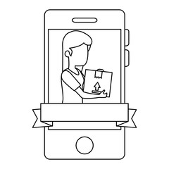 smartphone with woman receiving merchandise