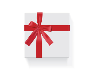 square white box with a red bow