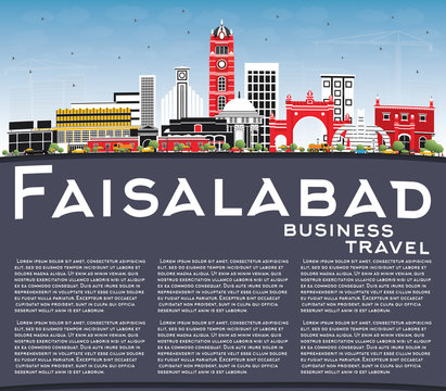 Faisalabad Pakistan City Skyline with Gray Buildings, Blue Sky and Copy Space.