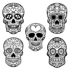 Set of  sugar skull isolated on white background. Day of the dead. Design element for poster, card, banner, print.