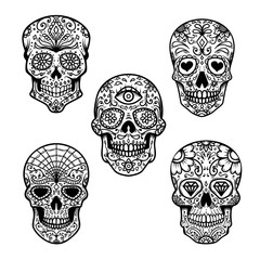 Set of  sugar skull isolated on white background. Day of the dead. Design element for poster, card, banner, print.
