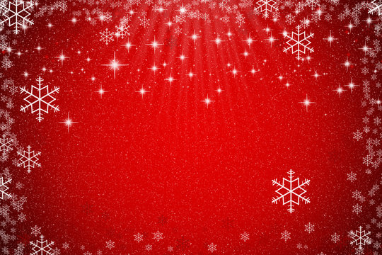 Abstract red Xmas background with stars, snowflakes and light gradient effect for winter season and Christmas day concept