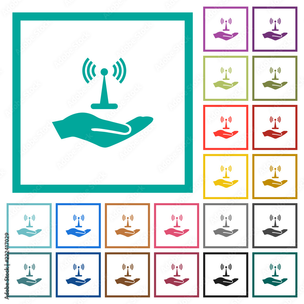 Poster sharing wireless network flat color icons with quadrant frames