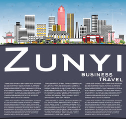 Fototapeta premium Zunyi China City Skyline with Gray Buildings, Blue Sky and Copy Space.