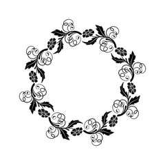 Decorative empty round floral frame. Temlate for greeting card, invitation. Romantic floral frame