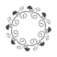 Decorative empty round floral frame. Temlate for greeting card, invitation. Romantic floral frame