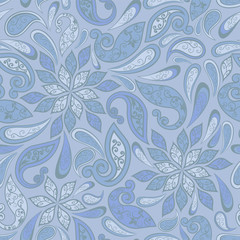 Abstract vintage pattern with decorative flowers, leaves and Paisley pattern in Oriental style.