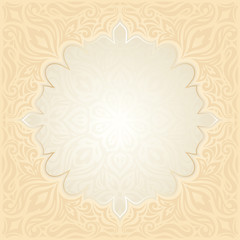 Floral Retro wedding pale peach background mandala design with gold copy space