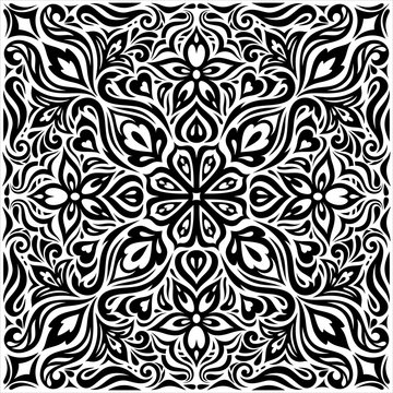 Decorative Flowers in Black & White, Floral decorative ornate Background tribal tattoo graphic mandala design