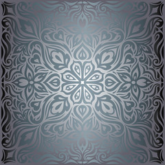 Silver Flowers, Floral shiny decorative vintage wallpaper Background trendy fashion ornate mandala design