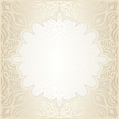Wedding Floral decorative vintage mandala Background Ecru Bege pale wallpaper pattern design with golden copy space
