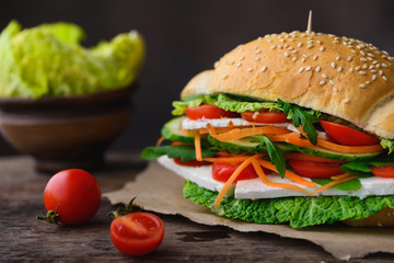 Vegan sandwich with raw vegetables