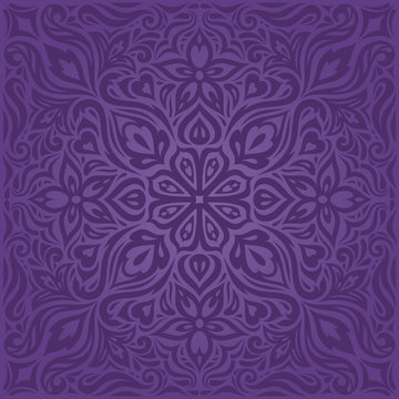 Violet purple Flowers, ornate vintage seamless pattern Floral background trendy fashion mandala design