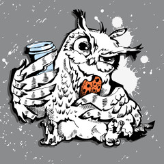 Owl and coffee cup hipster print
