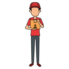 Fototapeta premium delivery worker lifting box character