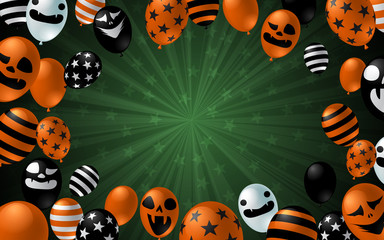 Happy Halloween banner with scary balloon on dark background design. Halloween celebration concept advertising vector illustration.