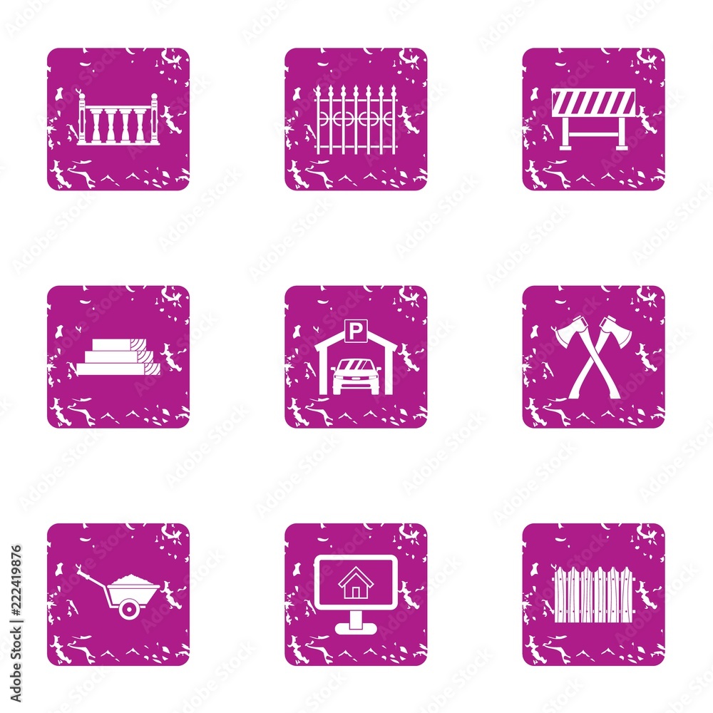 Poster design of fence icons set. grunge set of 9 design of fence vector icons for web isolated on white ba