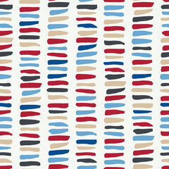 Colorful hand drawn tribal stacked stones marks on white background vector seamless pattern. Fresh geometric drawing