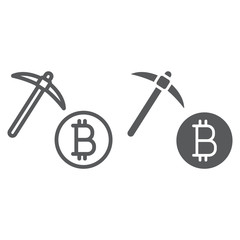 Bitcoin mining line and glyph icon, money