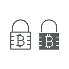 Bitcoin encryption line and glyph icon, money