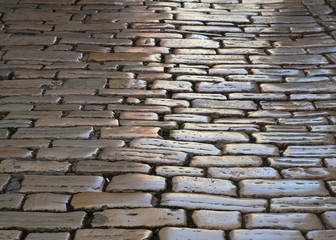 cubblestone walkway in the city
