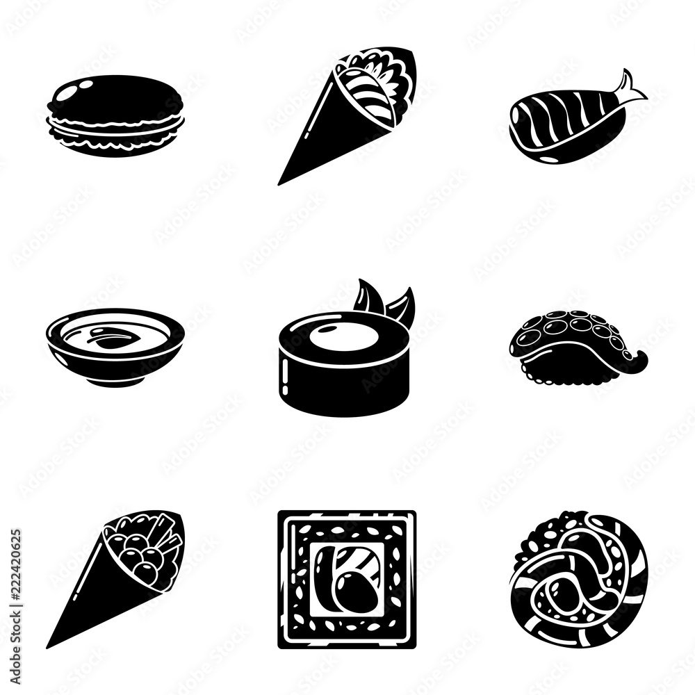 Poster fresh fish icons set. simple set of 9 fresh fish vector icons for web isolated on white background