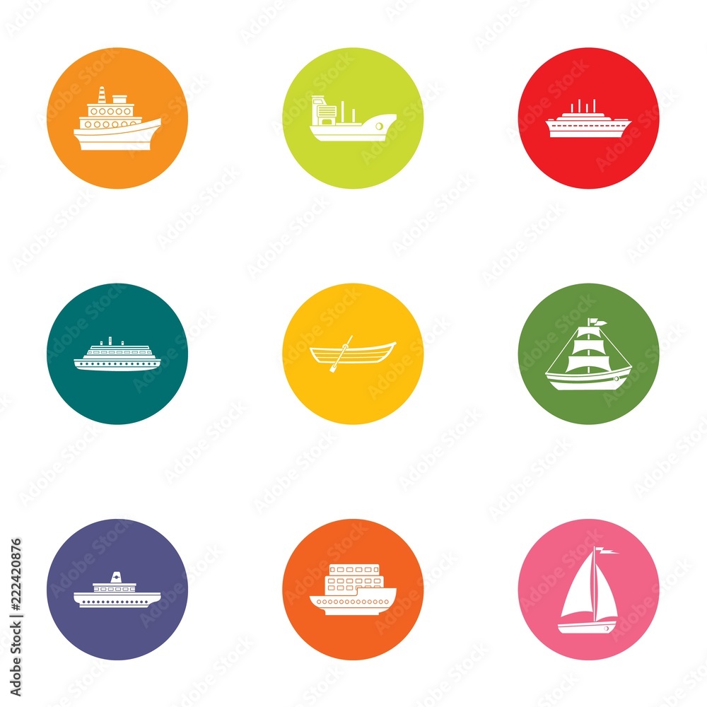 Poster dinghy icons set. flat set of 9 dinghy vector icons for web isolated on white background